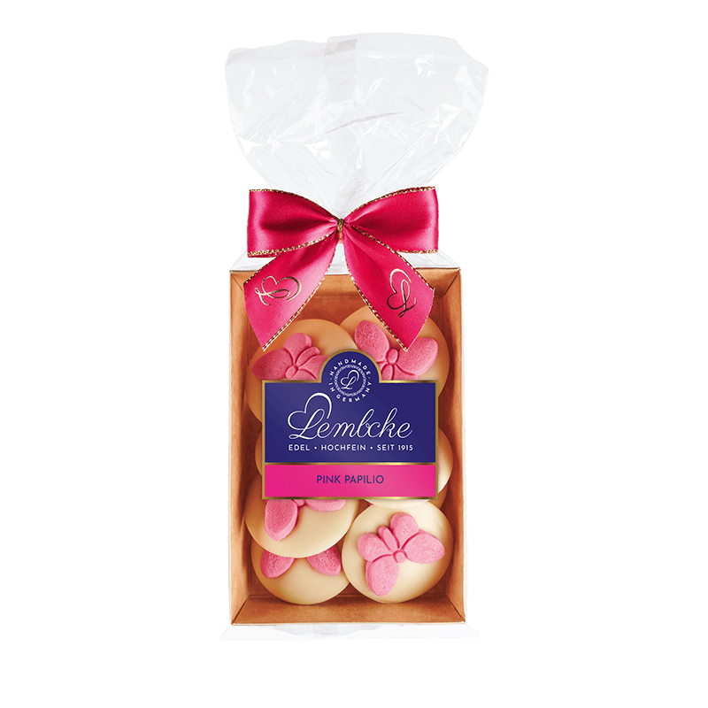 Lembcke Pink Papilio -Praline aus weißer Schokolade je 100g